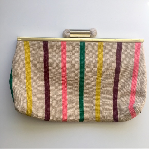 J. Crew Handbags - J. Crew NWOT Natural Linen Bright Stripe Purse